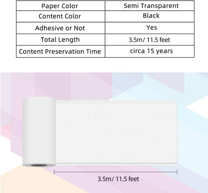 Phomemo Semi-Transparent Printer Paper (Width:53mm) Self Adhesive Sticker Printer Rolls For Phomemo M02 M02S M02-Pro M03 Sticker Manufacturer, 3-in-1 Set