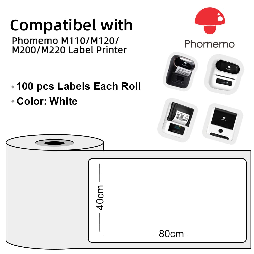 Phomemo ¨¦tiquettes d'adresse m110 m120-40 x 80 mm - Blanc - ¨¦tiquettes autocollantes thermiques directes pour imprimante Phomemo M110 M120 M220