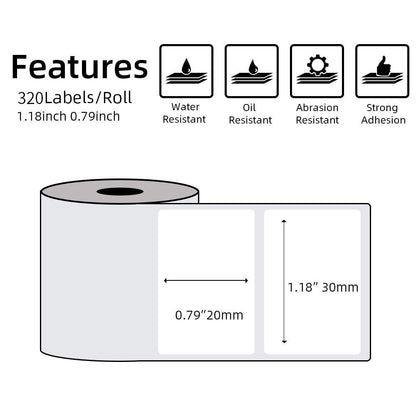 Multi-Purpose Square Self-Adhesive Label for Phomemo M110/M200 Label Printer,1.18'' x 0.79'' (30x20mm), 320 Labels/Roll, Black on White