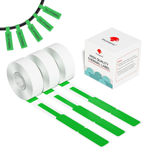 Phomemo Rotolo di carta per stampante termica D30, 12,5 x 74 + 35 mm, per la rivendita di supermercati, 3 rotoli, verde