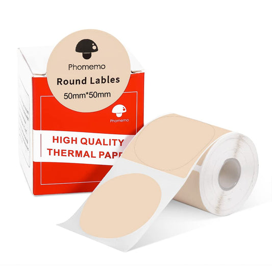 Phomemo - Etichette rotonde per stampante termica M110, M120, M200, M220, M221 per stampare prezzo, nome, indirizzo, logo, codice a barre, 50 x 50 mm, colore: cachi (1 rotolo)