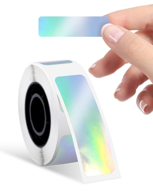 Phomemo D30 Étiquettes thermiques holographiques argentées D30, ruban d'étiquettes autocollantes et imperméables, 12 mm × 40 mm, 100 étiquettes/rouleau