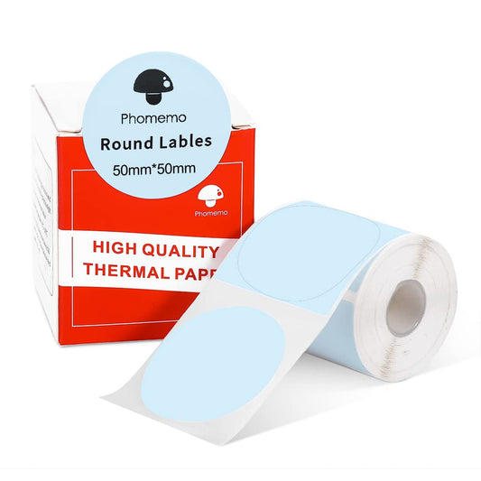 Phomemo - Etichette rotonde per stampante termica M110, M120, M200, M220, M221 per stampare prezzo, nome, indirizzo, logo, codice a barre, 50 x 50 mm, colore: blu (1 rotolo)