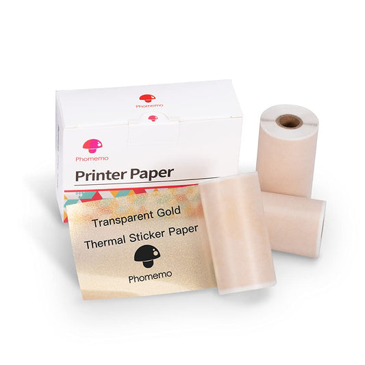 Phomemo Adhesive Transparent Gold Thermal Film Self-Adhesive Sticker Roll Paper for Phomemo M02 / M02S / M03 / M04S Portable Mini Bluetooth Printer, 53mm x 3.5m, 3 Rolls