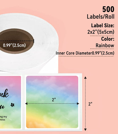 50 * 50mm Étiquettes Arc-en-ciel motif étoile 500/rouleau Phomemo carrées Étiquettes Arc-en-ciel 500 feuilles/rouleau, compatibles avec les imprimantes d'étiquettes MUNBYN, Phomemo, Polono, sans BPA