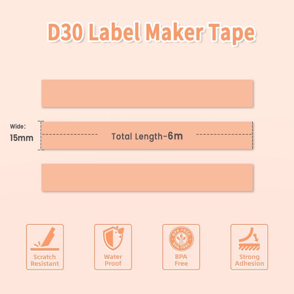 Phomemo D30 Continuous Label Tape, Label Tape, Thermal Labels for Kitchen, Files, Addresses, Gifts, 3 Rolls, Orange
