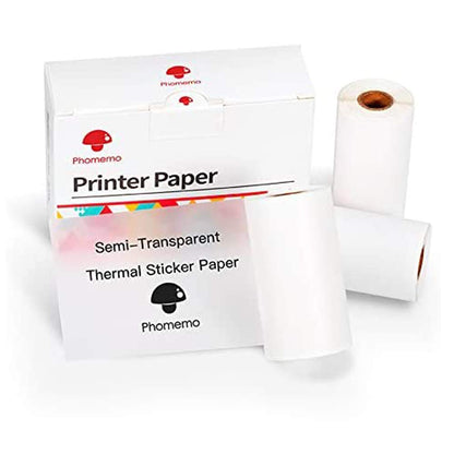 Phomemo Printer Paper - M02 M02Pro M02S M03 M03AS M04S M04AS Mini Sticker Printer Paper, Semi-Transparent Mini Pocket Thermal Pinter Paper, 50mm x 2.5m Self-Adhesive Sticker Paper, 3 Rolls