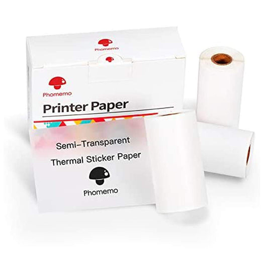 Phomemo Printer Paper - M02 M02Pro M02S M03 M03AS M04S M04AS Mini Sticker Printer Paper, Semi-Transparent Mini Pocket Thermal Pinter Paper, 50mm x 2.5m Self-Adhesive Sticker Paper, 3 Rolls