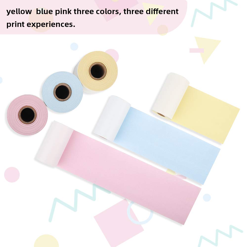 Phomemo Printer Paper - M02/M02Pro/M02S/M03/M03AS/M04S/M04AS Mini Sticker Printer Paper, Yellow/Pink/Blue Mini Bluetooth Pinter Paper - 53mm x 6.5m, Non-Sticky Sticker Paper, 3 Rolls