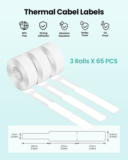 Phomemo D30 D30Pro - Rollo de papel para impresora t¨¦rmica, 3 rollos, 12,5 x 74 + 35 mm, para la reventa de supermercados, 3 rollos, color blanco
