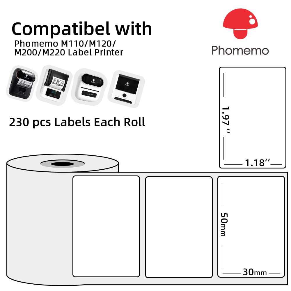 6 rotoli di etichette termiche Phomemo M120/M110, etichette termiche dirette autoadesive 50 x 30 mm, per etichette Phomemo M110/M120/M220/M200