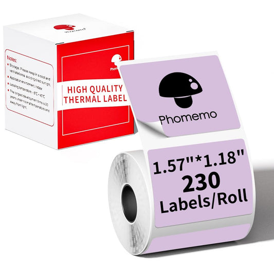 Phomemo - Etichette per stampante termica M110, M120, M200, M220, M221 per stampare prezzo, nome, indirizzo, logo, codice a barre, 40 x 30 mm, color lilla (1 rotolo)