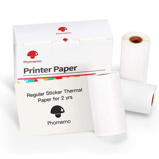 Phomemo White Self-Adhesive Sticker Thermal Paper, Glossy Printable Sticker Paper for Phomemo-M02 / M02S / M03 / M04S Bluetooth Pocket Mobile Printer, 53mm x 3.5m, Diameter 30mm, 3-Rolls