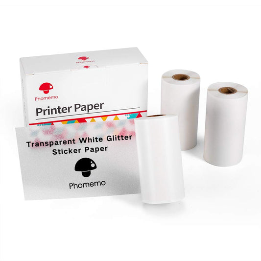 Phomemo Papier Transparent Paillet¨¦ Blanc pour M02, M02PRO, T02, M02S, M02X, M02L, M03, M03AS, M04S, M04AS Mini Imprimante Portable, 53 mm x 3,5m, 3 Rouleaux