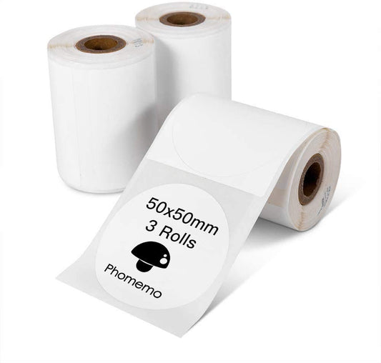 Phomemo Thermo-Etiketten, rund, selbsthaftende Multifunktions-Etiketten f¨¹r Phomemo M110/M200 Etikettendrucker, 50 x 50 mm, 3 Rollen, 140 Etiketten/Rolle, Wei?