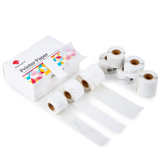 Phomemo - Compatible avec M02S/M02 Pro Mini imprimante thermique, bande blanche (15 mm x 3,5 m, 3 rouleaux), bande transparente (15 mm x 3,5 m, 3 rouleaux), ruban semi-transparent (25 mm x 2,5 m, 2 rouleaux)