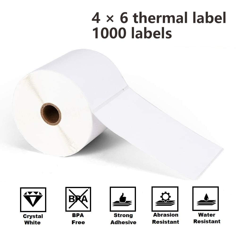 Étiquette thermique directe Phomemo 4 ''x 6'', étiquette d'expédition, compatible avec l'imprimante thermique de bureau, compatible avec toutes les entreprises de messagerie (1000 étiquettes en rouleau)