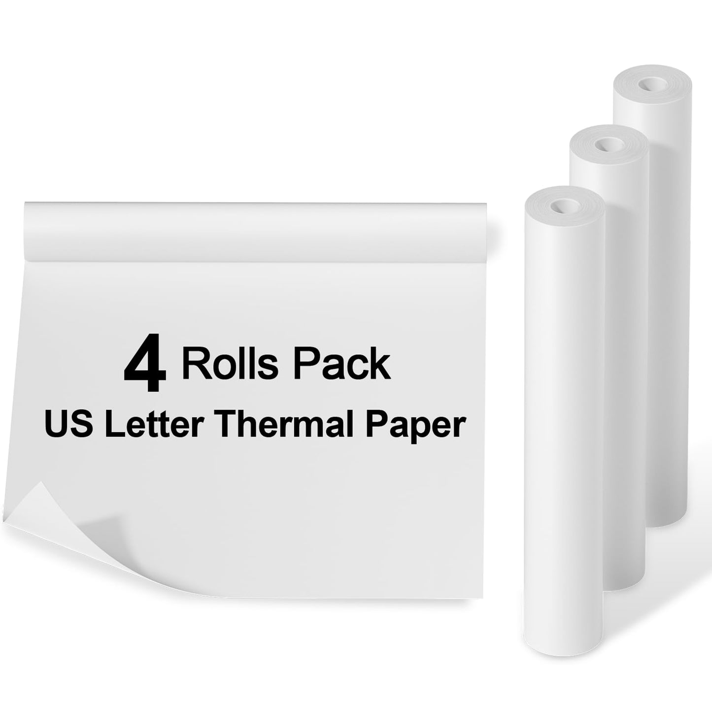 Phomemo US Letter Thermal Paper-White Quick-Dry Continuous Printer Paper, Multipurpose Thermal Paper Compatible M832/M833/M834 Portable Letter Thermal Printer, 8.5''x275 3/5''(216mm*6.5m), 4 Rolls