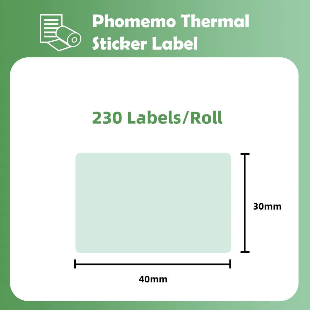 Etichette adesive per etichettatrice Phomemo M110, M120, M200, M220, M221 per stampare prezzo, nome, indirizzo, logo, codice a barre, 40 x 30 mm, colore: verde (1 rotolo)