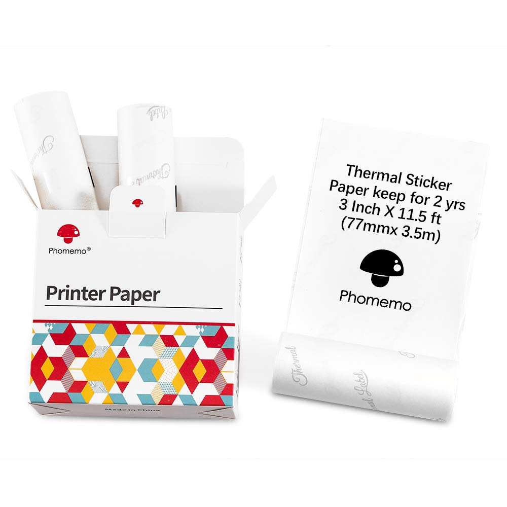 Phomemo Stickerpapier, 80 mm, zwart op wit papier voor Phomemo M03, M03AS, M04S, M04AS mini-thermische printer, 80 x 3,5 m, 2 jaar houdbaarheid, drie rollen per doos