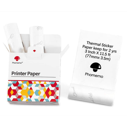Phomemo Stickerpapier, 80 mm, zwart op wit papier voor Phomemo M03, M03AS, M04S, M04AS mini-thermische printer, 80 x 3,5 m, 2 jaar houdbaarheid, drie rollen per doos