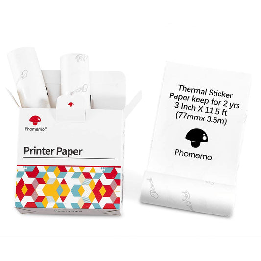 Phomemo Stickerpapier, 80 mm, zwart op wit papier voor Phomemo M03, M03AS, M04S, M04AS mini-thermische printer, 80 x 3,5 m, 2 jaar houdbaarheid, drie rollen per doos