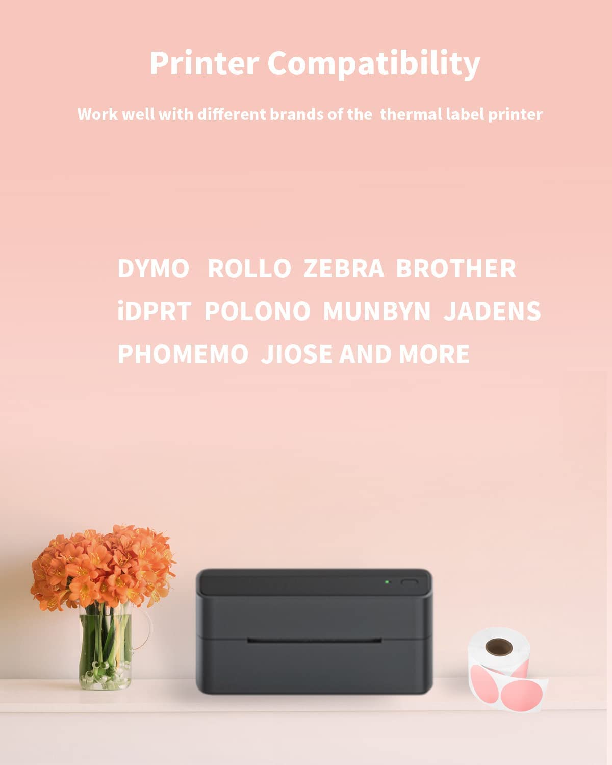 Phomemo 2'' Round Pink Labels, 750 Labels/Roll Compatible with MUNBYN Phomemo, Polono Label Printers, BPA Free Shipping Labels, Self Adhesive Thermal Labels for Logo, Code DIY