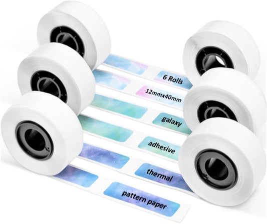 Phomemo D30 6 Roll Adhesive Nebula/Galaxy Series Pattern Paper 1/2'' X 1 1/2'' (12mm X 40mm) 160 Labels/Roll,for Gift, for Home Office School Organization,Gift for Decoration