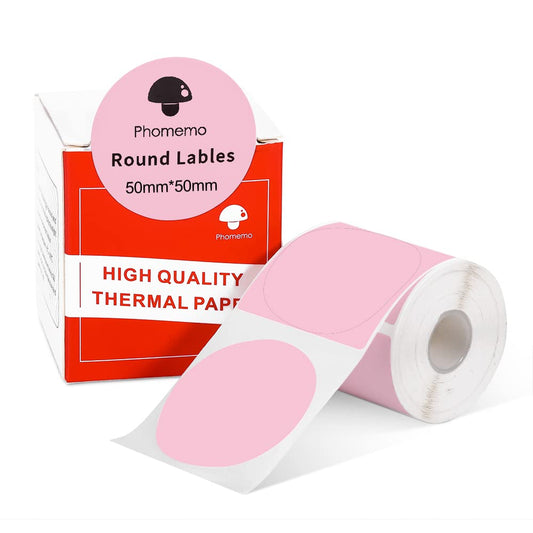Phomemo - Etichette rotonde per stampante termica M110, M120, M200, M220, M221 per stampare prezzo, nome, indirizzo, logo, codice a barre, 50 x 50 mm, colore: rosa (1 rotolo)
