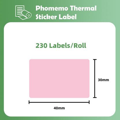 Phomemo - Etichette per stampante termica M110, M120, M200, M220, M221 per stampare prezzo, nome, indirizzo, logo, codice a barre, 40 x 30 mm, color rosa (1 rotolo)