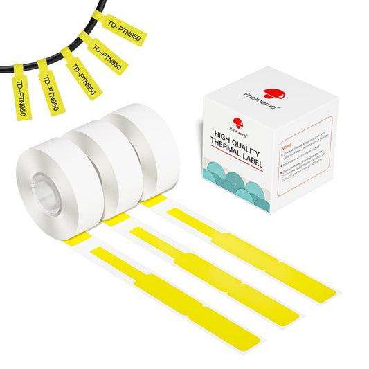 Phomemo D30 d30pro thermodrucker papierrolle - schmuck thermopapierkabel drahtmarkierungspapier Gelb f¨¹r 12,5 x 74 + 35 mm / 0,49 x 2,91 + 1,38 Zoll Bluetooth compact mobile Drucker, 3 rouleaux