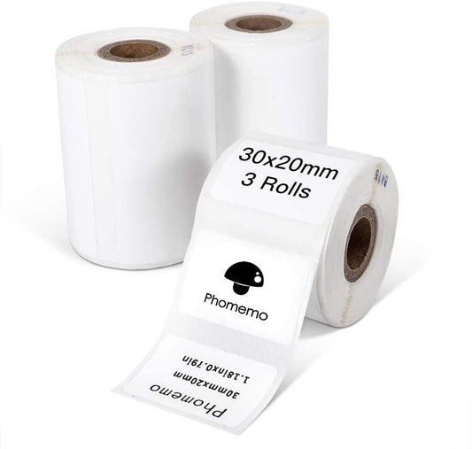 Phomemo 3 Rollen M110 Etikett, selbstklebendes Thermoetikett, 30mm * 20mm,320 Etiketten/Rolle,kompatibel mit dem Phommeo M200/M110/M220/M120 Etikettendrucker, geeignet für Büro, Haushal.3 Rollen