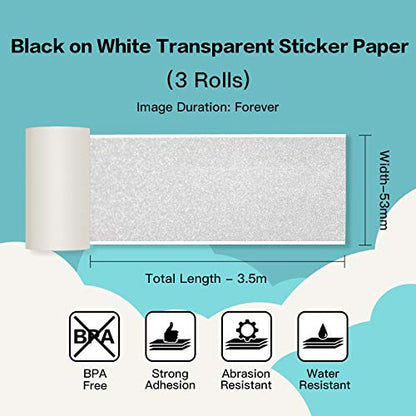 Phomemo Transparent White Glitter Thermal Sticker Paper for Phomemo M02/M02 Pro/M02S/M03, 50mm x 3.5m, Diameter 30mm, 3 Rolls