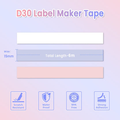 Phomemo D30 Continuous Label Tape - Purple Pink White Label Tape, 3 Rolls