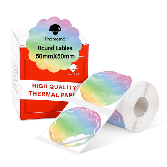 Phomemo - Étiquettes circulaires rondes ondulées - M110 M120 M200 M220 - Étiquettes thermiques pour prix, nom, adresse, logo, code-barres, 50 mm x 50 mm, dégradé multicolore - 1 rouleau