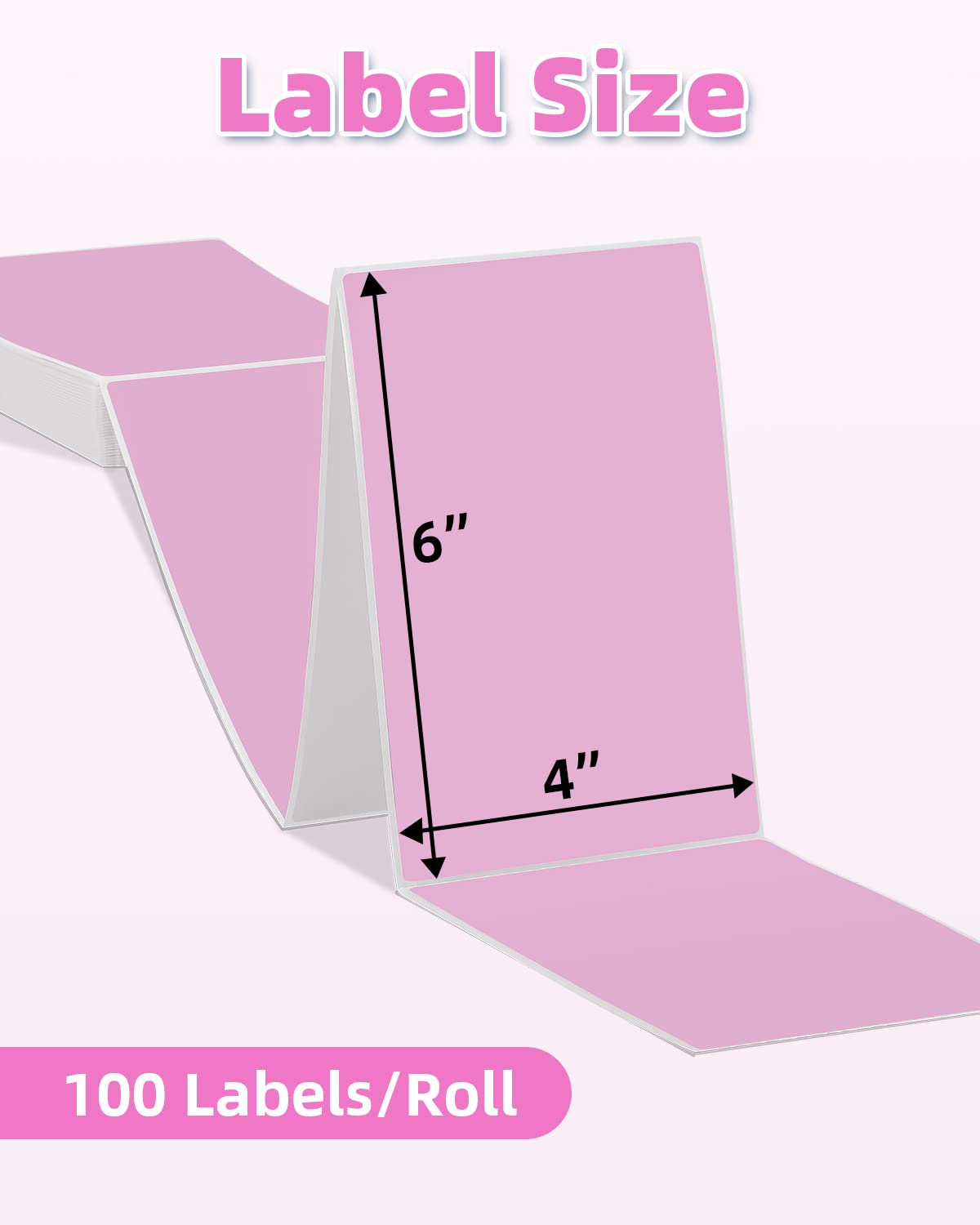 Phomemo 10x15 cm (4x6'') thermische printerlabel, thermisch direct verzendlabel, verpakkingslabel, compatibel met Rollo Dymo Phomemo en andere 4x6'' labelprinters, 100 4x6'' fanfold label, roze
