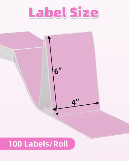 Phomemo 10x15 cm (4x6'') thermische printerlabel, thermisch direct verzendlabel, verpakkingslabel, compatibel met Rollo Dymo Phomemo en andere 4x6'' labelprinters, 100 4x6'' fanfold label, roze