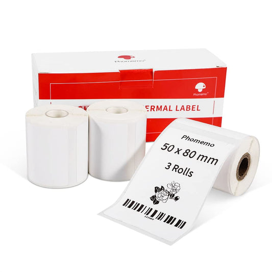 Phomemo 3 rolki papieru do etykiet M110, wielofunkcyjny, samoprzylepny, do Phomemo M110, M200, M120, M220, M221, etykieta, 50 x 80 mm, ??cznie 3 rolki, 100 etykiet/rolka