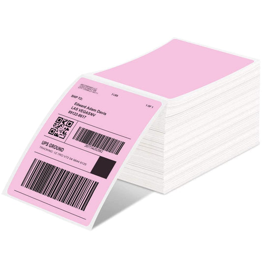 Phomemo 4x6 Thermal Label Printer Paper - 500 PCS Pink 4''x6'' Fan-Fold Label Shipping Supplies Labels - Water/Oilproof Label Stickers - Permanent Adhesive Thermal 4x6 Labels for Small Business Supplies