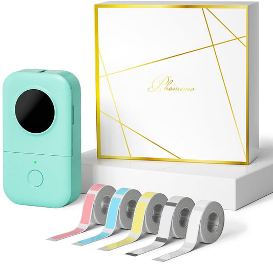 Phomemo D30 Impresora de Etiquetas Bluetooth,Impresora de Etiquetas t¨¦rmica port¨¢til,Estuche de Regalo con 5 Etiquetas t¨¦rmicas,F¨¢cil de Usar en casa, Oficina, Escuela.D30 Verde+5 Rollos de Etiquetas