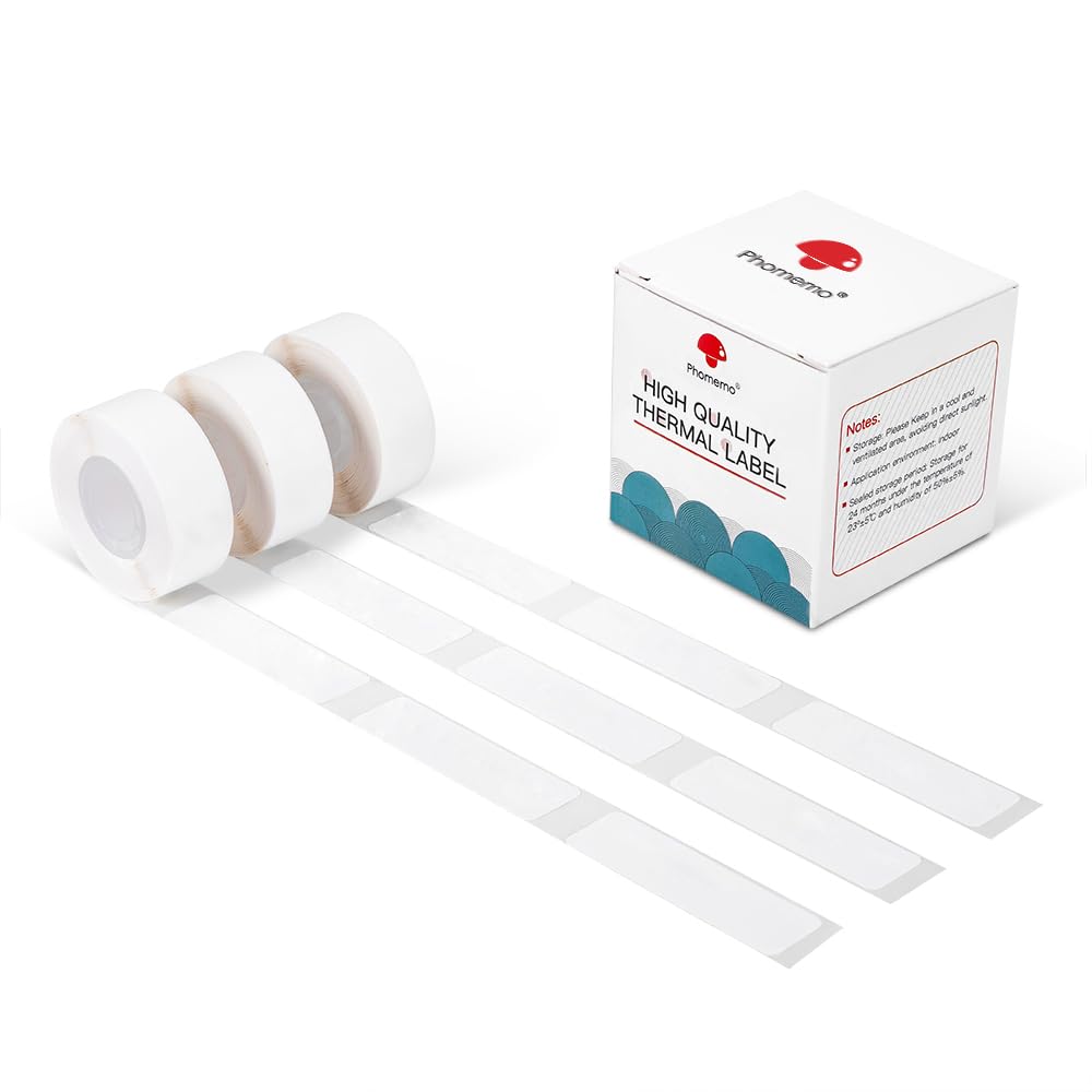 Phomemo D30 D30Pro Papier autocollant autocollant auto-adhésif, blanc, 14x50mm, pour imprimantes portables Bluetooth mobiles, 3 rouleaux