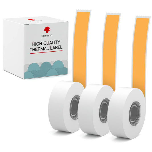 Phomemo 3 Roll D30 Adhesive Continuous Thermal Label Paper 1/2 in X 20 Ft (15mm X 6m) Black on Orange