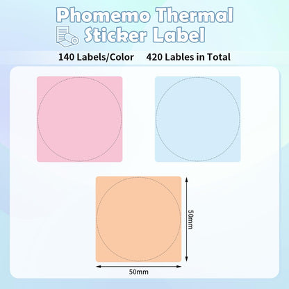 Phomemo thermische printer-etiketten voor prijs, naam, adres, logo, streepjescode, 50 mm x 50 mm, veelkleurig verloop (3 rollen), geschikt voor de M110 M120 M200 M220 en M221