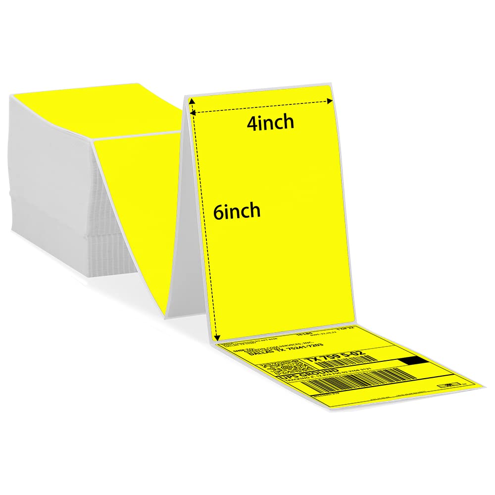 Phomemo 10x15 cm (4x6'') thermische printerlabel, thermisch direct verzendlabel, verpakkingslabel, compatibel met Rollo Dymo Phomemo en andere 4x6'' labelprinters, 500 4x6'' fanfold label, geel
