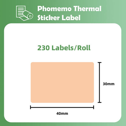 Phomemo - Etichette per stampante termica M110, M120, M200, M220, M221 per stampare prezzo, nome, indirizzo, logo, codice a barre, 40 x 30 mm, color cachi (1 rotolo)
