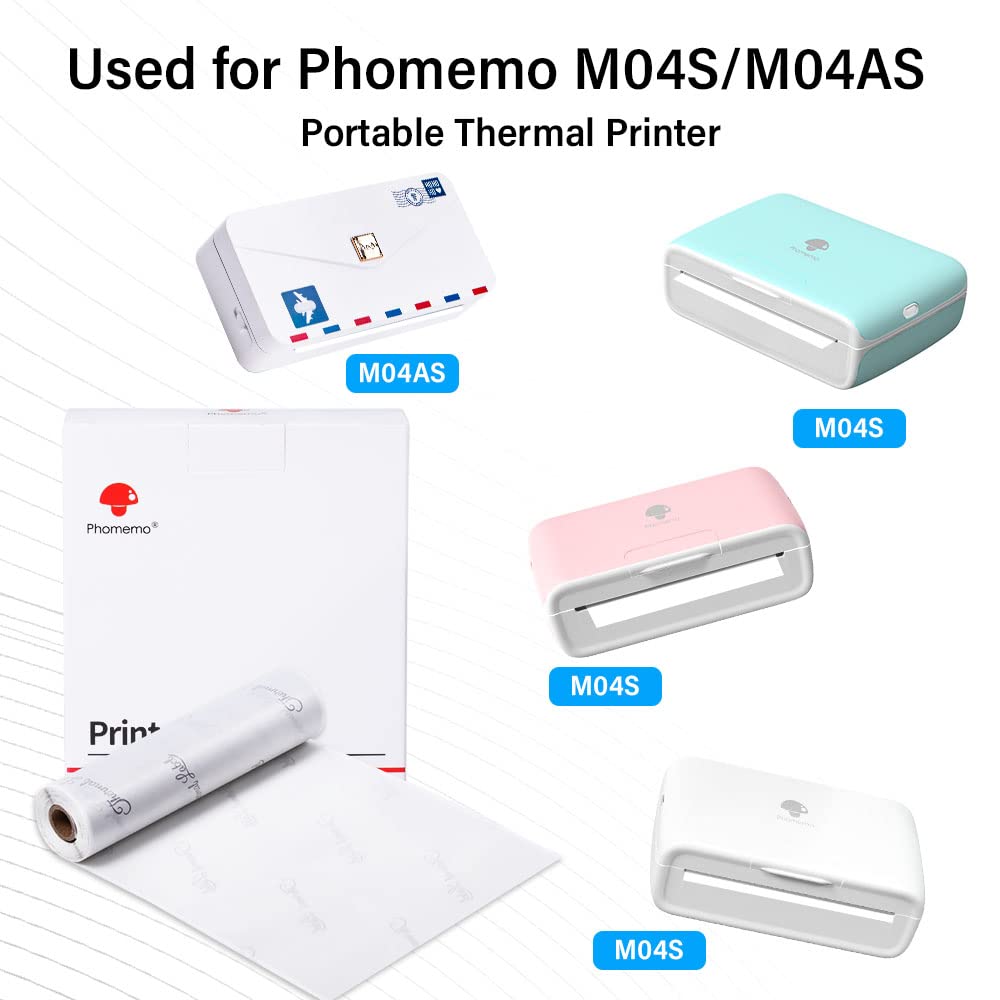 Phomemo 110 mm Transparent Printer Paper Compatible with Phomemo M04S/M04AS Mini Thermo Pocket Printer, 3 Rolls Adhesive Transparent Thermodecal Paper, 110mm x 3.5m, 3 Rolls