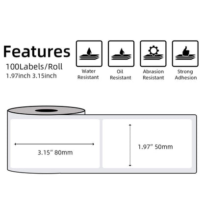 Multi-Purpose Square Self-Adhesive Label for Phomemo M110/M200 Label Printer,1.97''x3.15''(50x80mm),100 Labels/Roll, Black on White