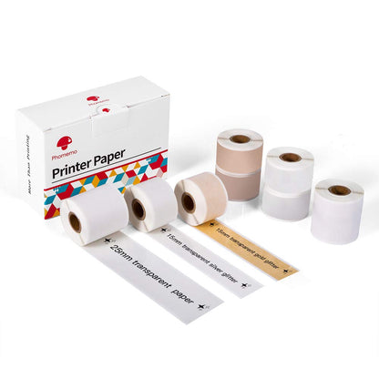Phomemo self-Adhesive Thermal Sticker,Transparent/Gold Glitter/Silver Glitter Sticker Paper,for Phomemo M02S / M02 Pro Mini Bluetooth Thermal Pocket Printer,15mm/25mm x 3.5m,Total 8 - Roll