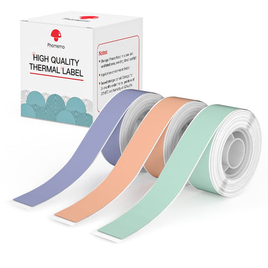 Phomemo D30 Label Maker Continuous Label Tape, Black on Mint Green, Light Orange, Lavender Purple Long Sticker Thermal Paper Self-Adhesive Label Tape, 15 x 6m (19/32 x 2367/32) Long Tape, 3 Rolls