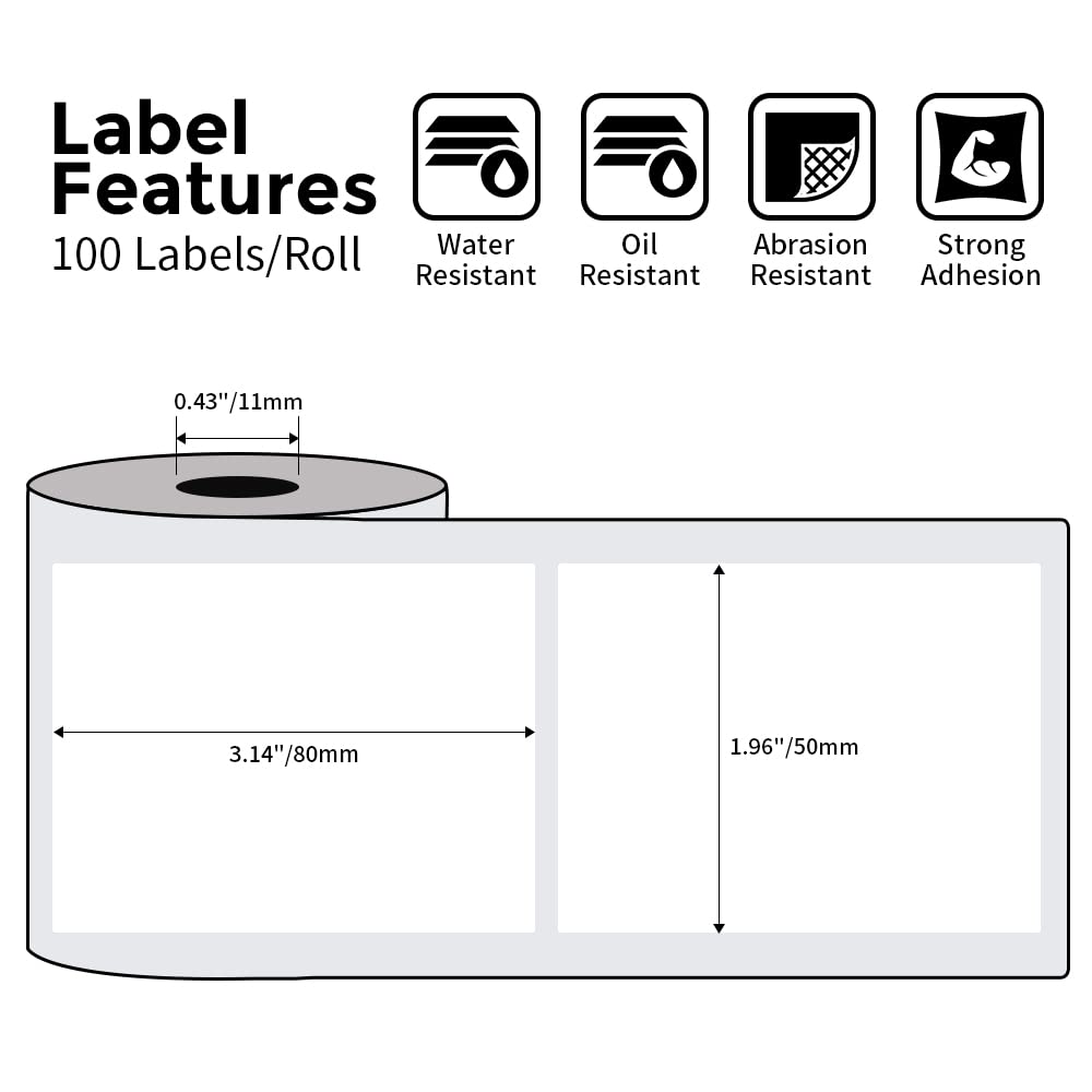 Phomemo 3 Roll 1.96'' x 3.14'' Multi-Purpose Thermal Label Paper Compatible with M220, M200, M120, M110 Label Printer, 100 Labels/Roll, for Barcode, Name, Address, Labeling, Mailing, Business Letter